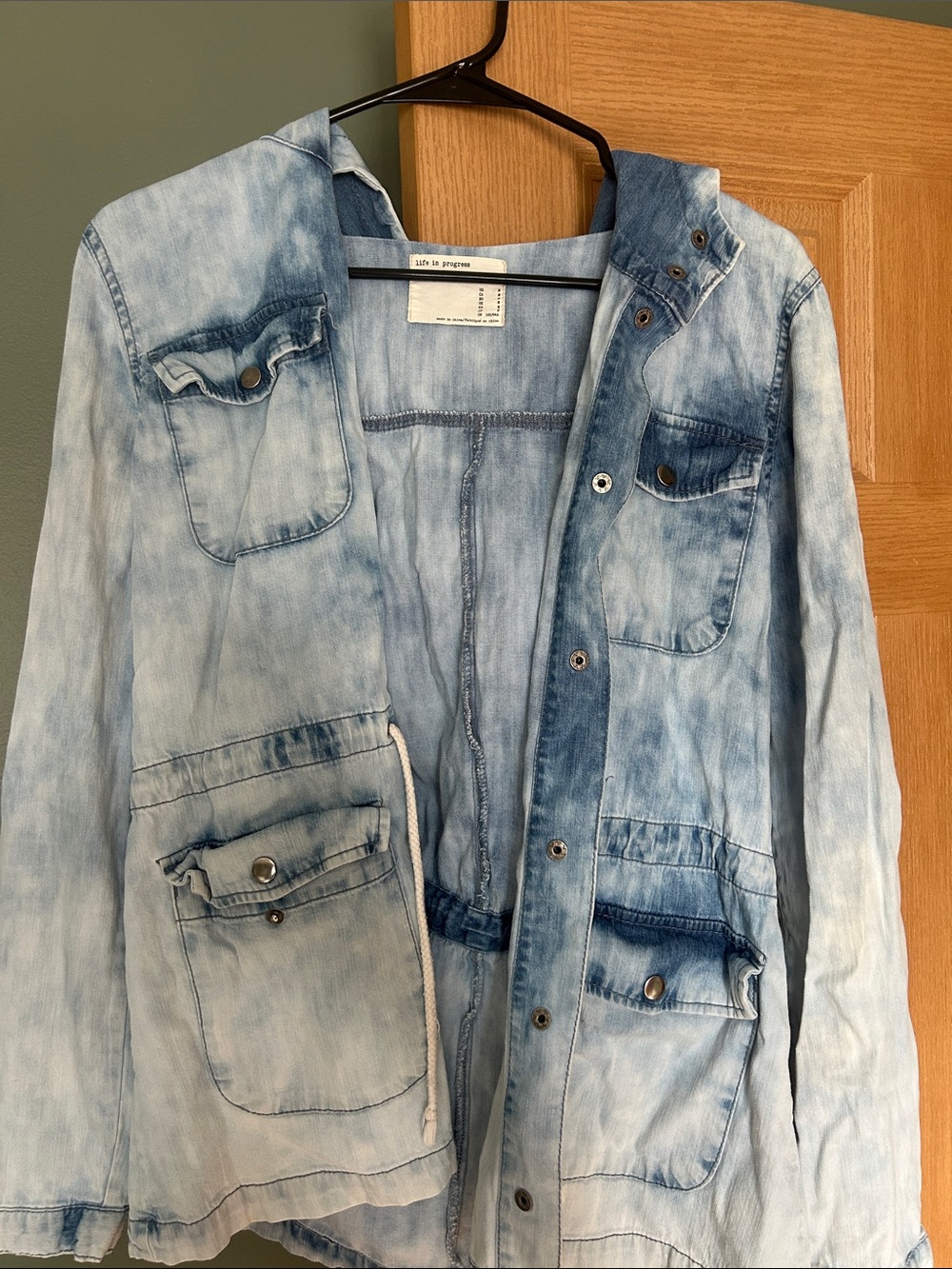 life in progress Light Blue Washed Denim Shirt Jacket with Hood